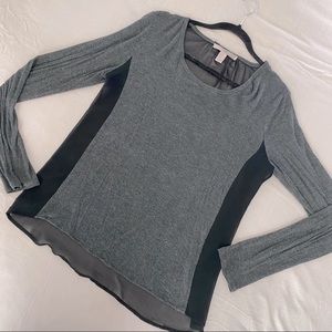 Gray and Black Chiffon Back Sheer Long Sleeve Top